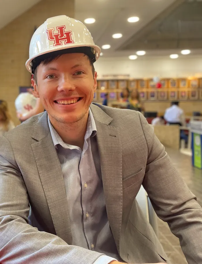 Leo in a University of Houston hard hat