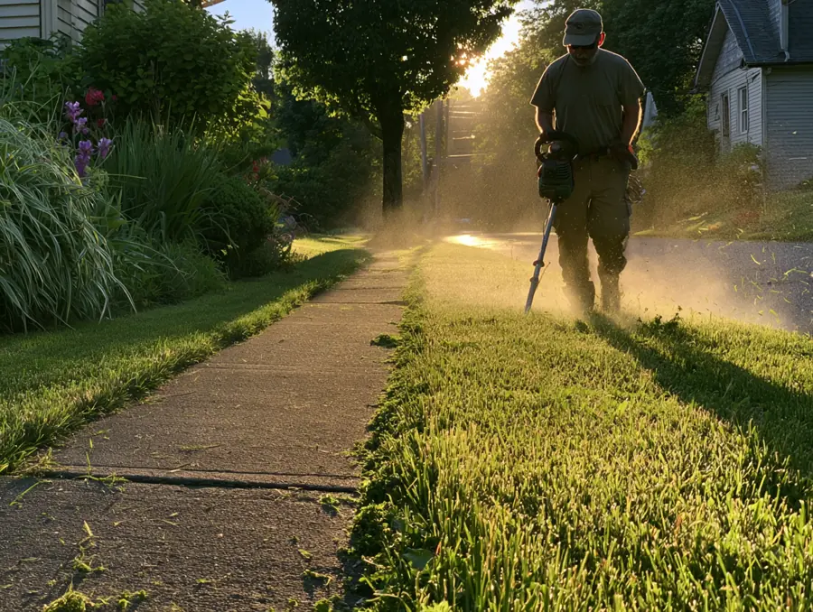 Edging a lawn along a concrete sidewalk